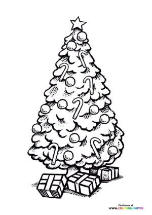 Christmas tree with presents coloring page