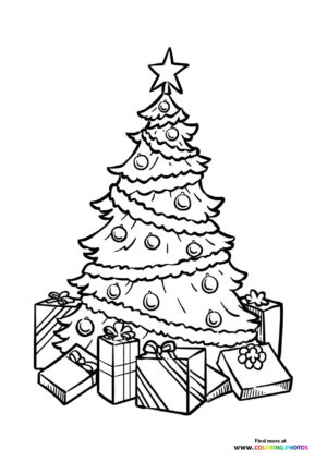 Christmas tree full of presents coloring page