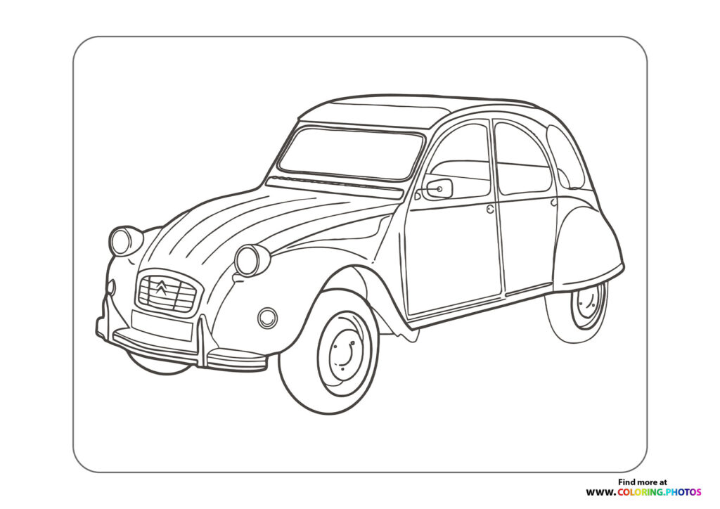 Vintage Citroën car with open door, round headlights, and whitewall tires coloring page
