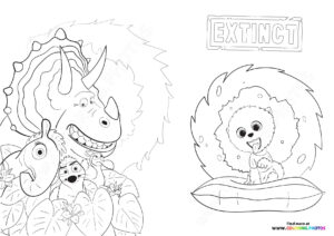 Clarance and animals from Extinct coloring page