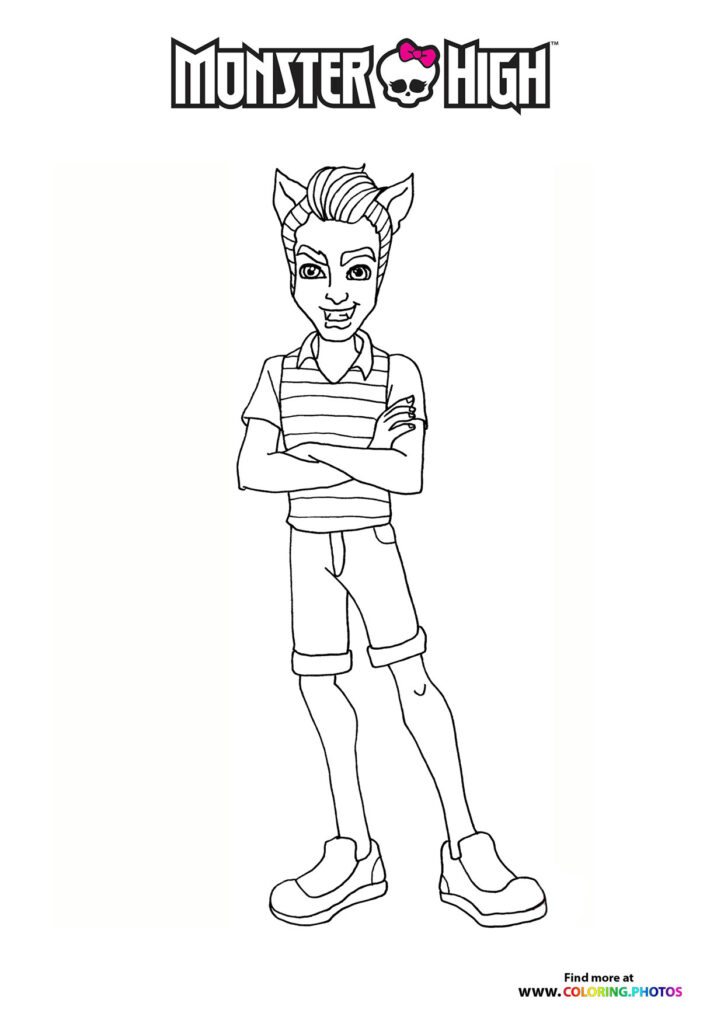 Frankie Stein from Monster High standing with arms crossed, wearing striped shirt and cargo pants coloring page