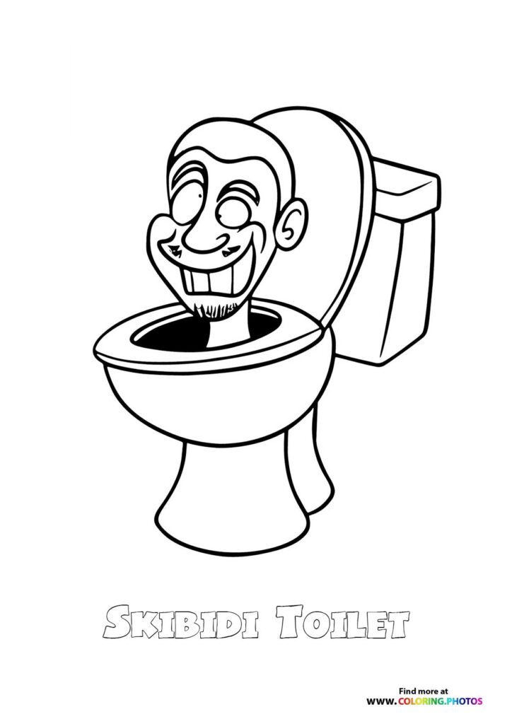 Skibidi Toilet head with happy expression emerging from toilet bowl coloring page