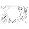 Cupis holding Valentines hearth coloring page