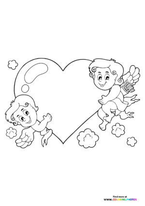 Cupis holding Valentines hearth coloring page