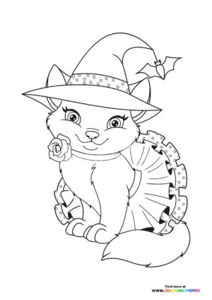 Cute hallween cat coloring page