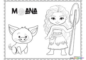 Cute Moana and Pua coloring page