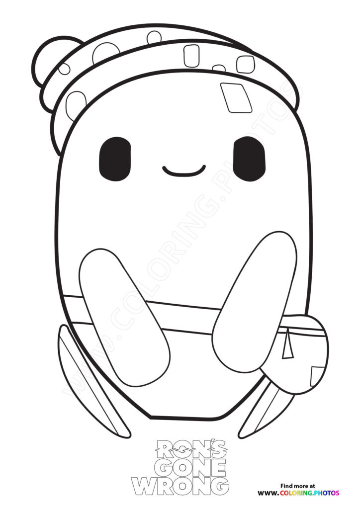 Ron the robot from Ron's Gone Wrong sitting with a happy smile, coloring page