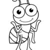 Cheerful cartoon ant with big eyes, curved antennae, and segmented body coloring page
