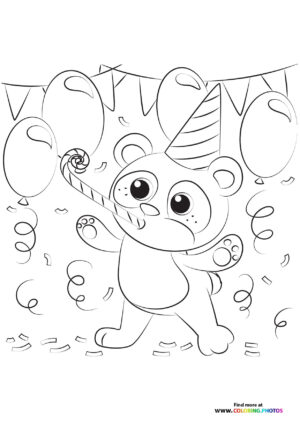 Cute Teddy Bear celebrating coloring page