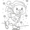 Cute Teddy bear ice skating coloring page