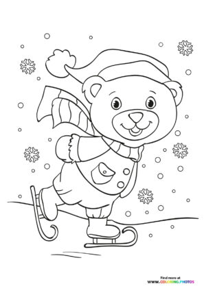 Cute Teddy bear ice skating coloring page