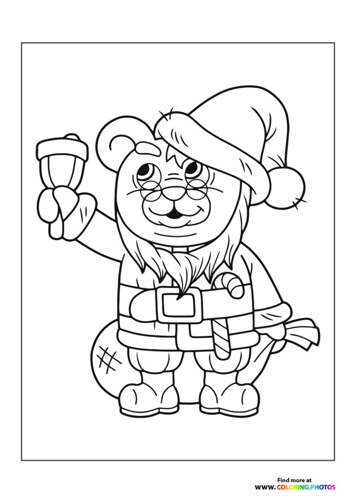 Gnome bear holding a lantern wearing a pointed hat and belt coloring page