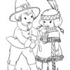 Cute boy and girl pilgrims coloring page