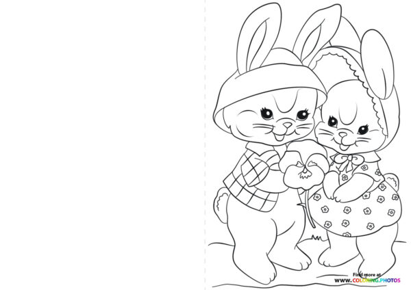 Cute bunnys Easter card coloring page