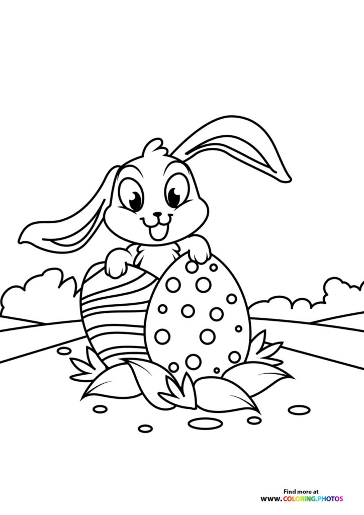 Easter bunny hiding behind egg - Coloring Pages for kids