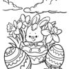Cute easter bunny in egg coloring page
