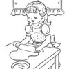 Cute girl preparing thanksgiving dinner coloring page
