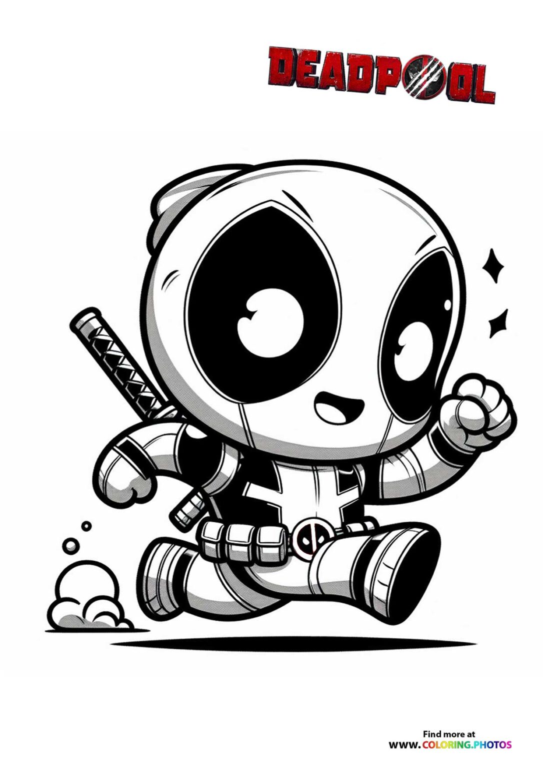 Cute little Deadpool running - Coloring Pages for kids