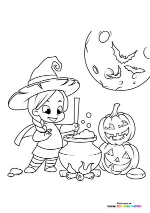 Halloween witch making potions coloring page