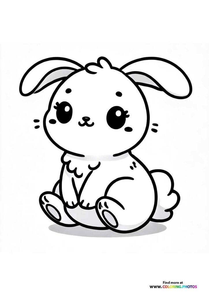 Cute sitting bunny with long ears and big eyes coloring page