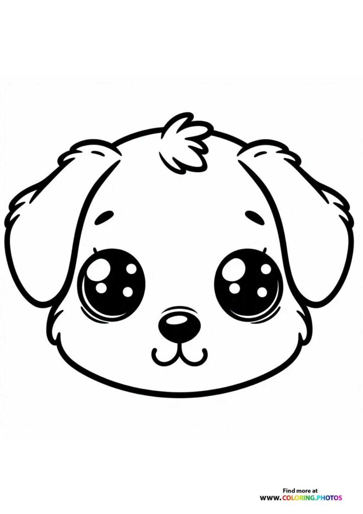 Cute puppy with floppy ears and large sparkly eyes smiling coloring page