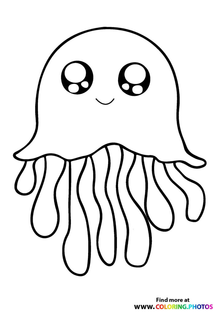 Cute smiling octopus with big eyes and eight wavy tentacles coloring page