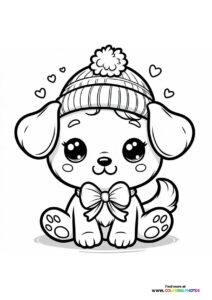 Cute puppy with a hat and bowtie - Coloring Pages for kids