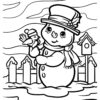 Little snowman with a bird coloring page