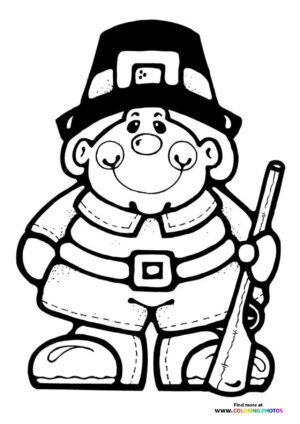 Cute boy pilgrim coloring page