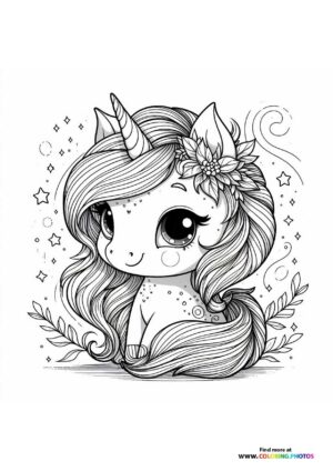 Cute unicorn with long hair