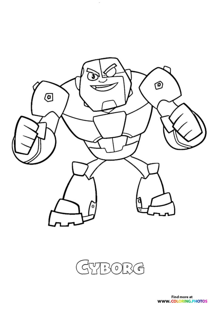 Cyborg from Teen Titans Go standing with fists up coloring page