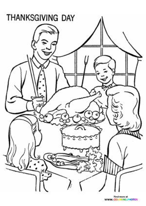 Thanksgiving day family dinner coloring page