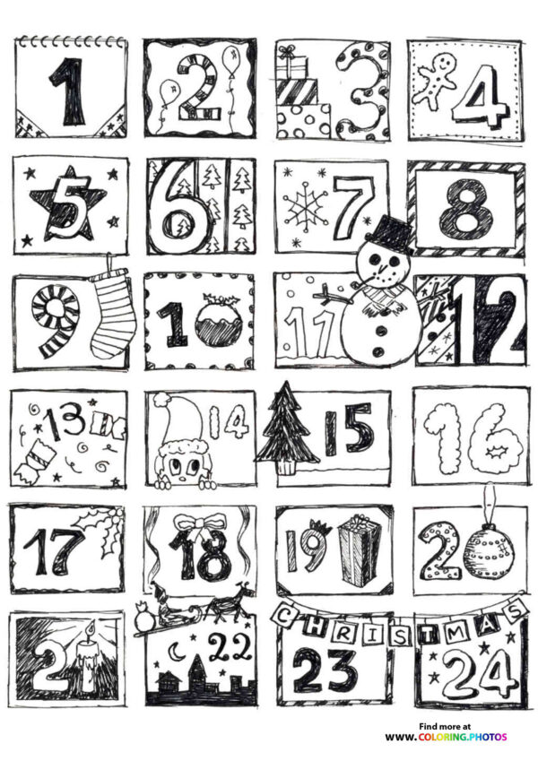 Days of Christmas advent calendar coloring page