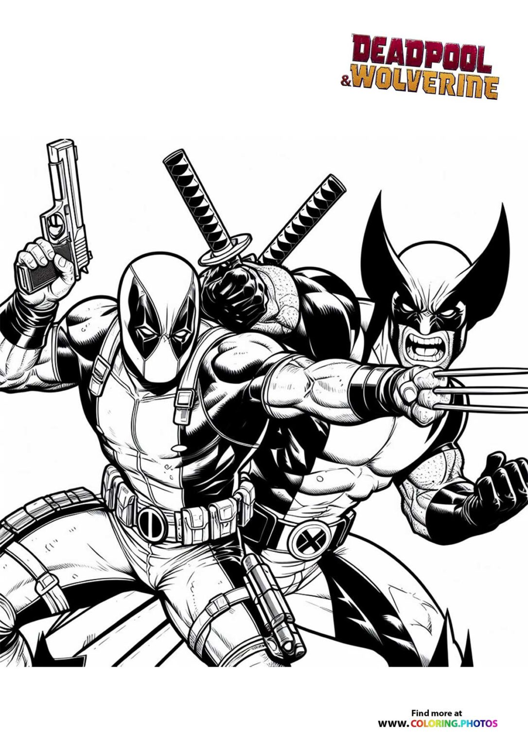 Deadpool & Wolverine in action - Coloring Pages for kids