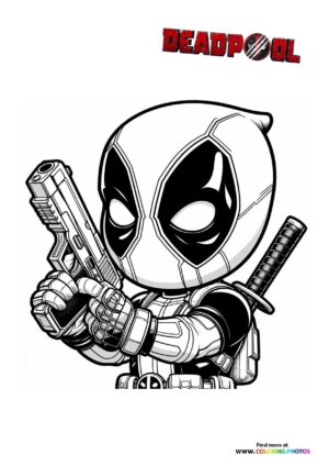 Deadpool From Marvel Coloring Pages For Kids Free Print Or Download   Deadpool With A Guni Coloring Page 300x424 