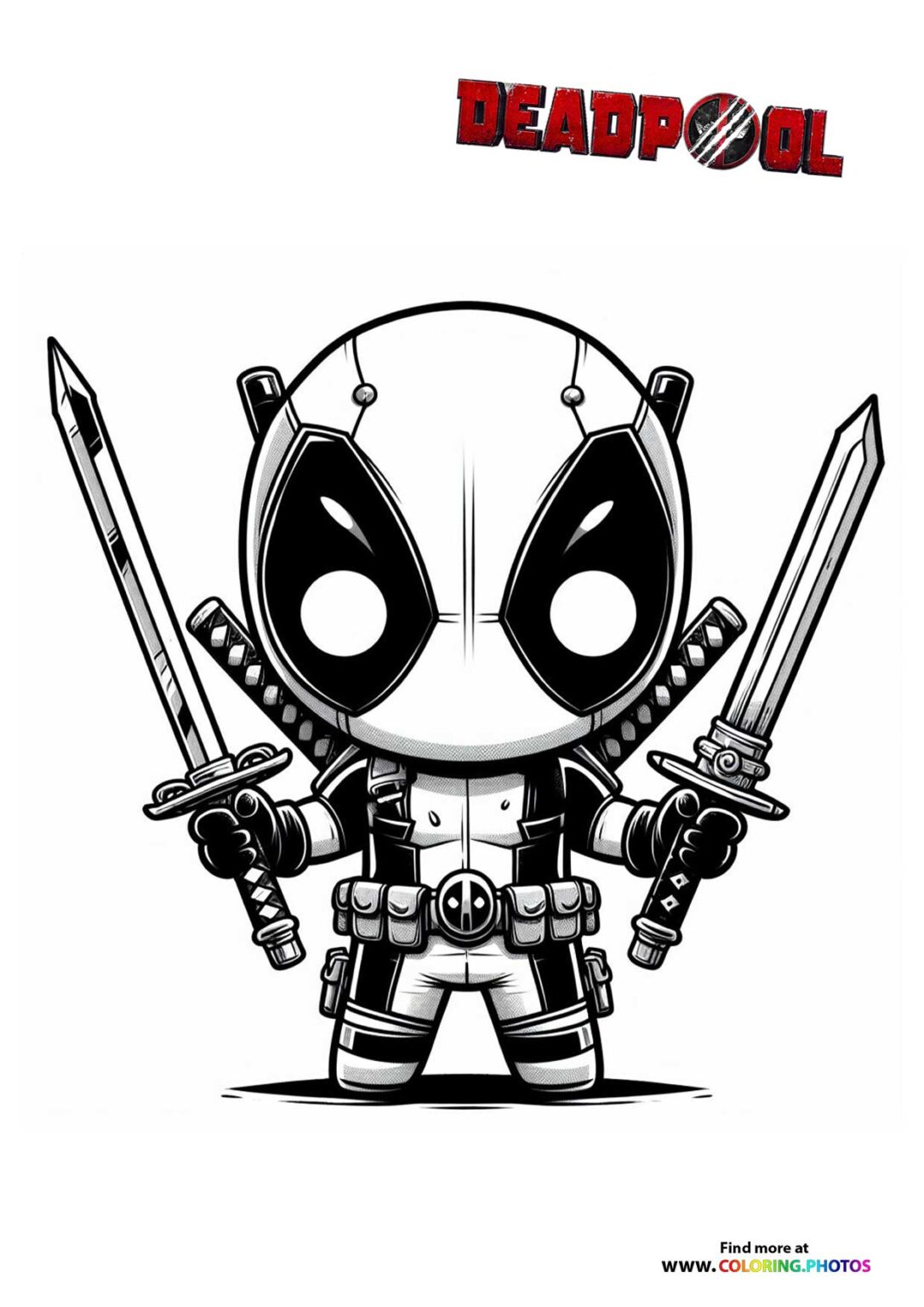 Deadpool with swords - Coloring Pages for kids