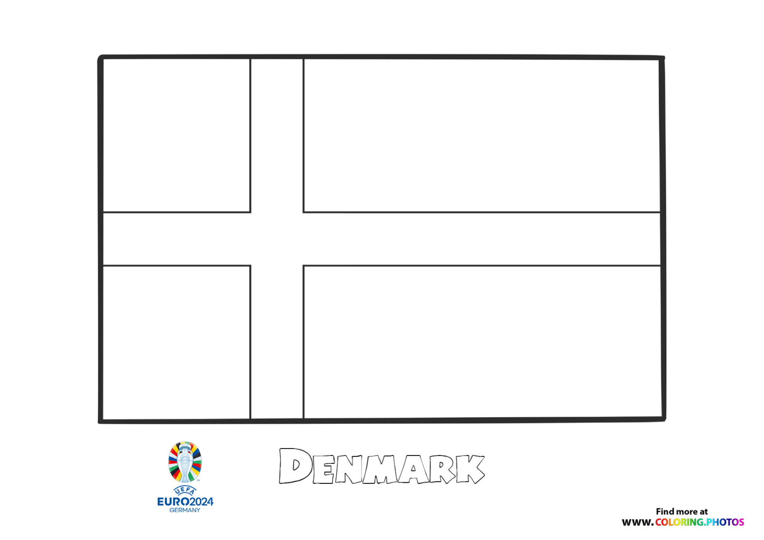 Denmark flag Euro 2024 Coloring Pages for kids