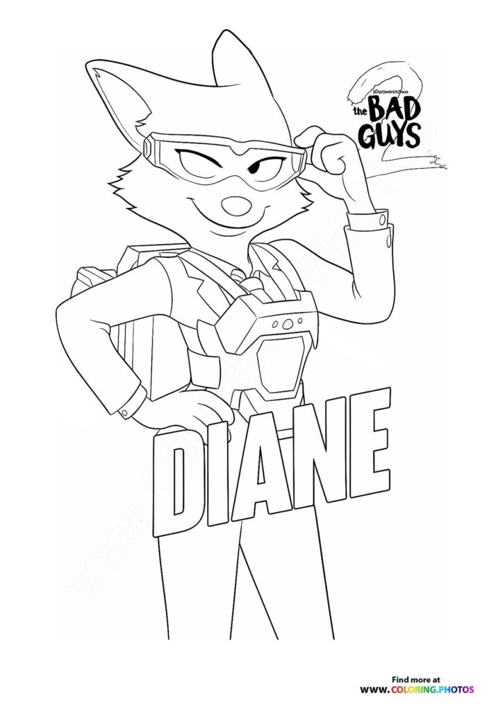 Diane from The Bad Guys 2 wearing sunglasses and tech gear coloring page