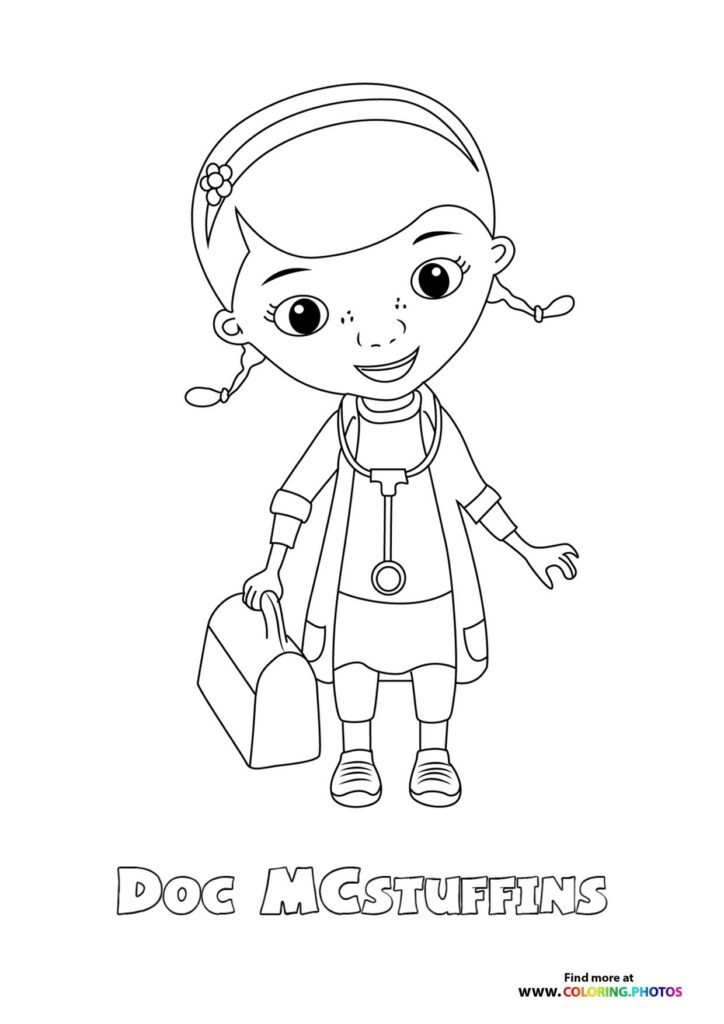 Doc McStuffins holding her medical bag with stethoscope coloring page