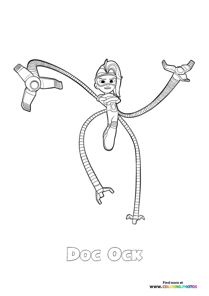 Doctor Octopus with mechanical tentacles extended coloring page from Spidey and his Amazing Friends