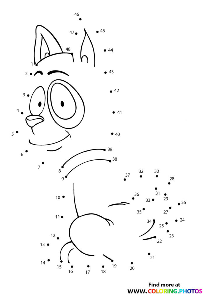 Bunny with big eyes and tall ears dot-to-dot coloring page with 50 numbered dots