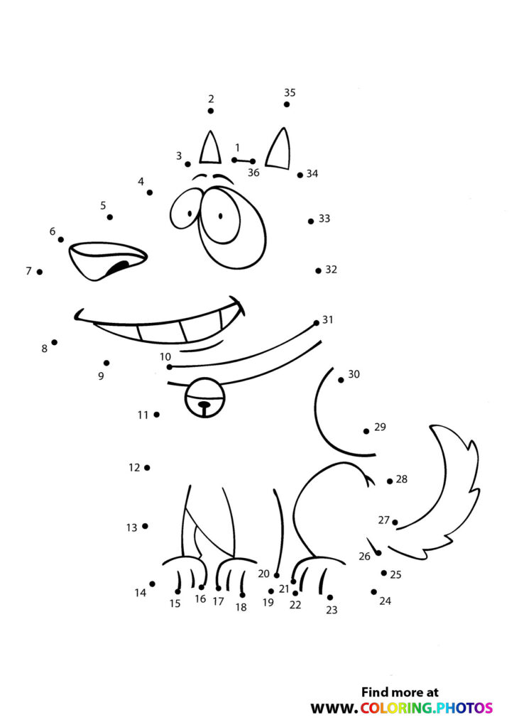 Silly face with big eyes, large grin, and spiky hair dot to dot coloring page, 36 dots