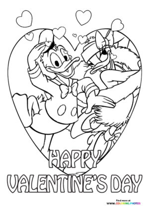 Donald and Daisy valentines coloring page