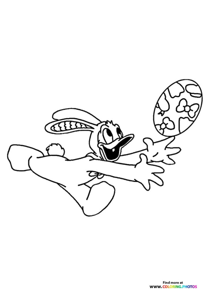 Daffy Duck holding a decorated Easter egg and net coloring page