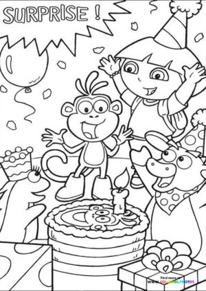 Finding Dora birthday party coloring page