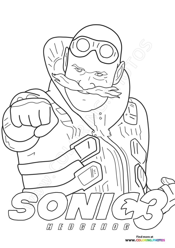 Shadow the Hedgehog with goggles and hover skates striking a powerful pose coloring page from Sonic the Hedgehog 3