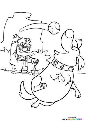 Dug playing fetch coloring page