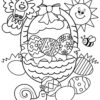 Easter animals with a basket coloring page