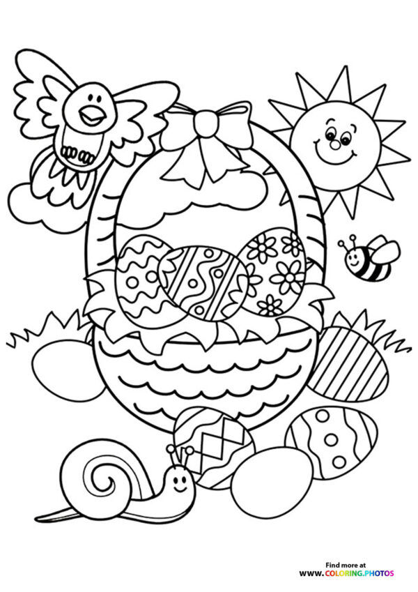 Easter animals with a basket coloring page