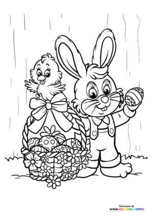 Easter bunny and a chick coloring page
